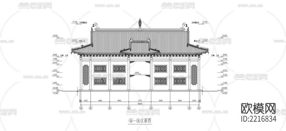 洗心禪寺天王殿CAD施工圖下載(渲染圖1)