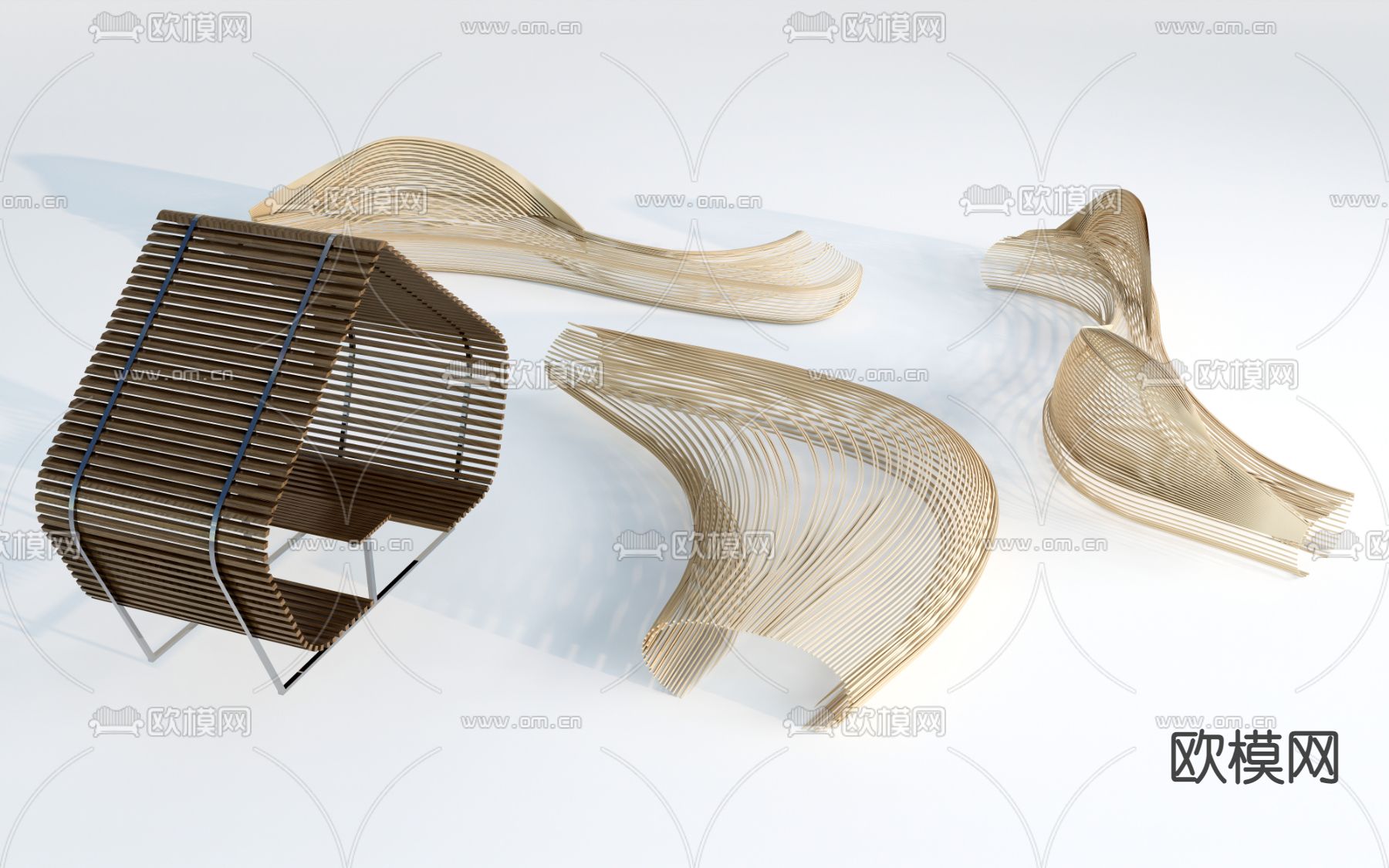 现代户外座椅su模型下载（渲染图1）