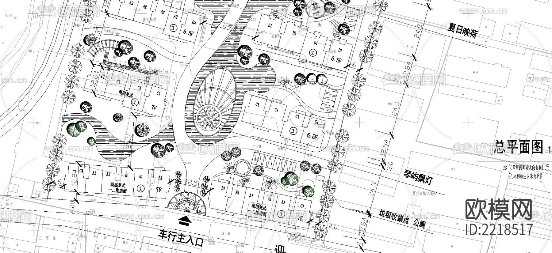 江南御景小区平面布置CAD施工图下载（渲染图3）