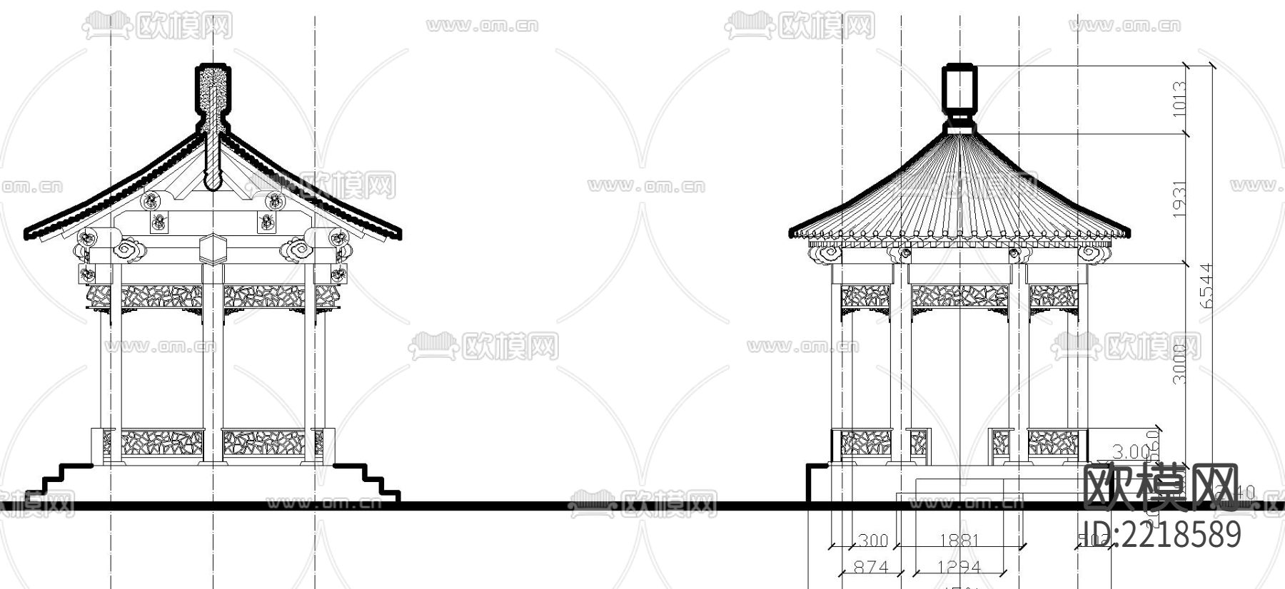 单檐圆亭CAD节点大样下载（渲染图1）