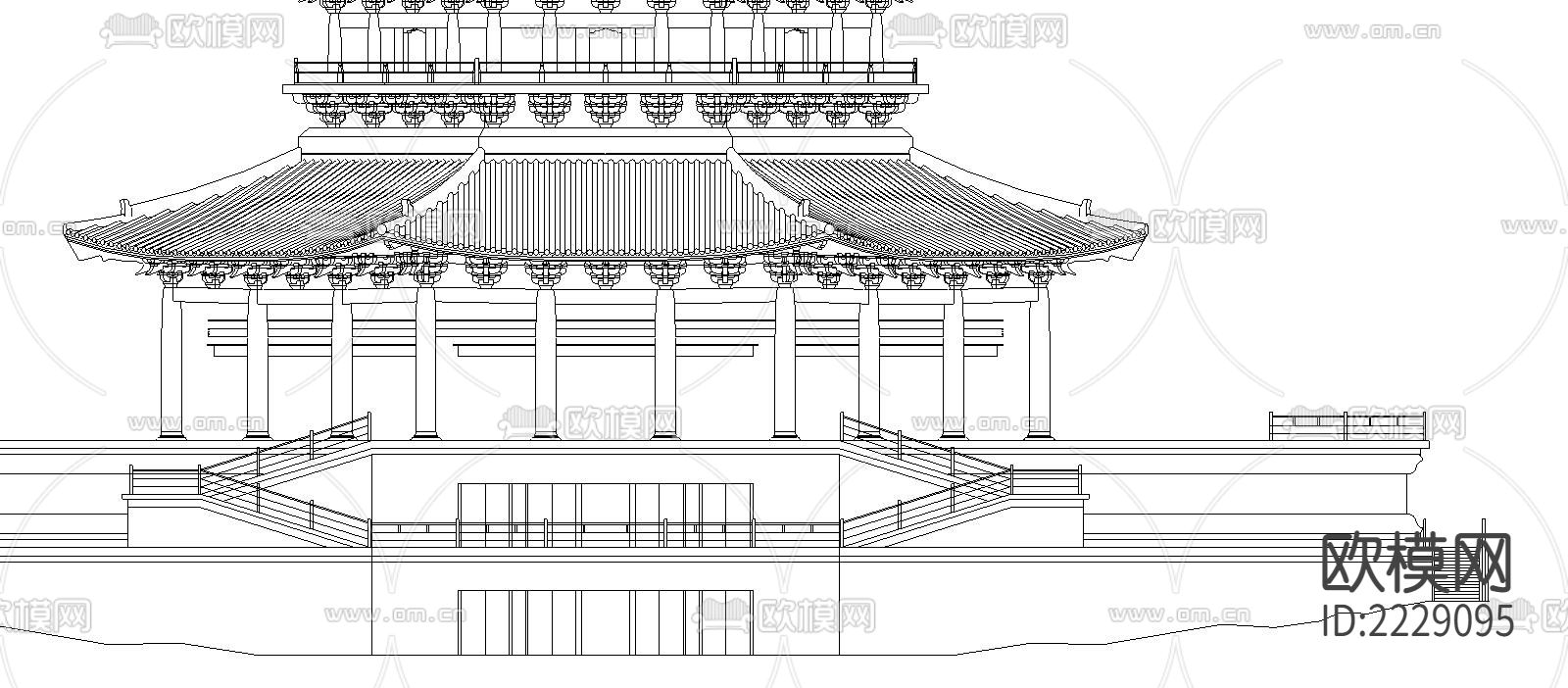 雷峰塔外观cad施工图下载（渲染图2）