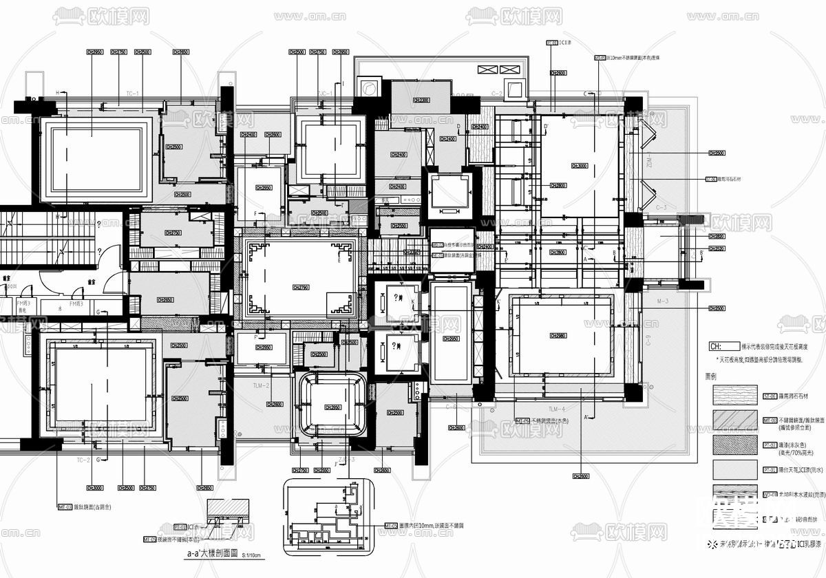540㎡大平层CAD施工图下载（渲染图2）