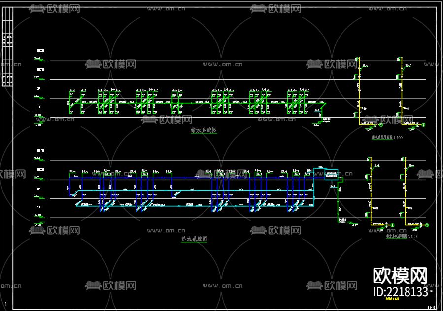 新四军四师军营给排水CAD施工图下载（渲染图1）