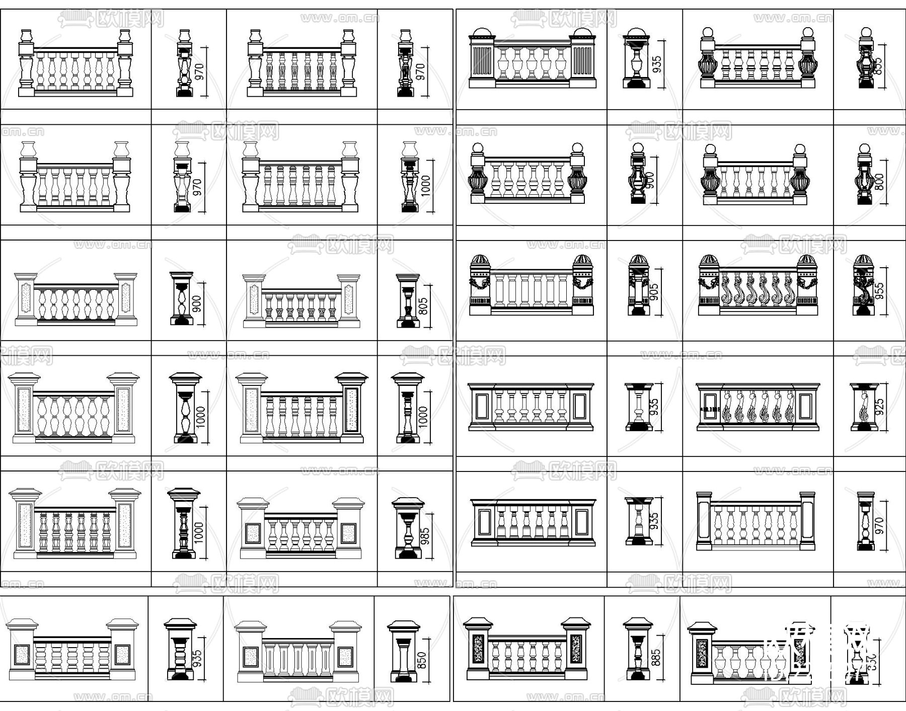 石材护栏cad图库下载（渲染图4）