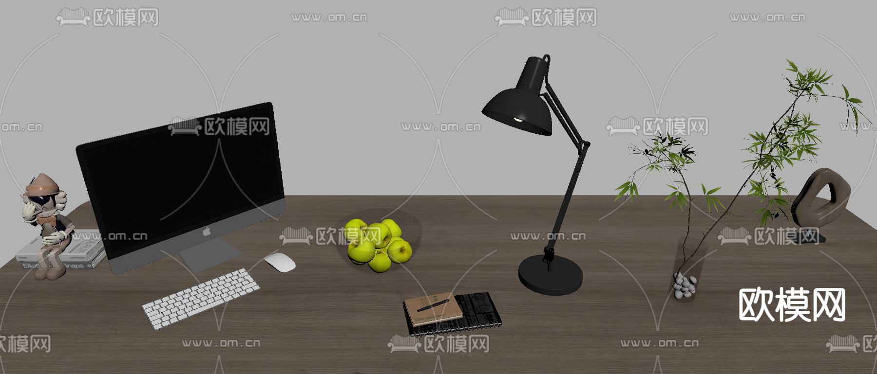 现代台灯显示屏办公用品su模型下载（渲染图2）