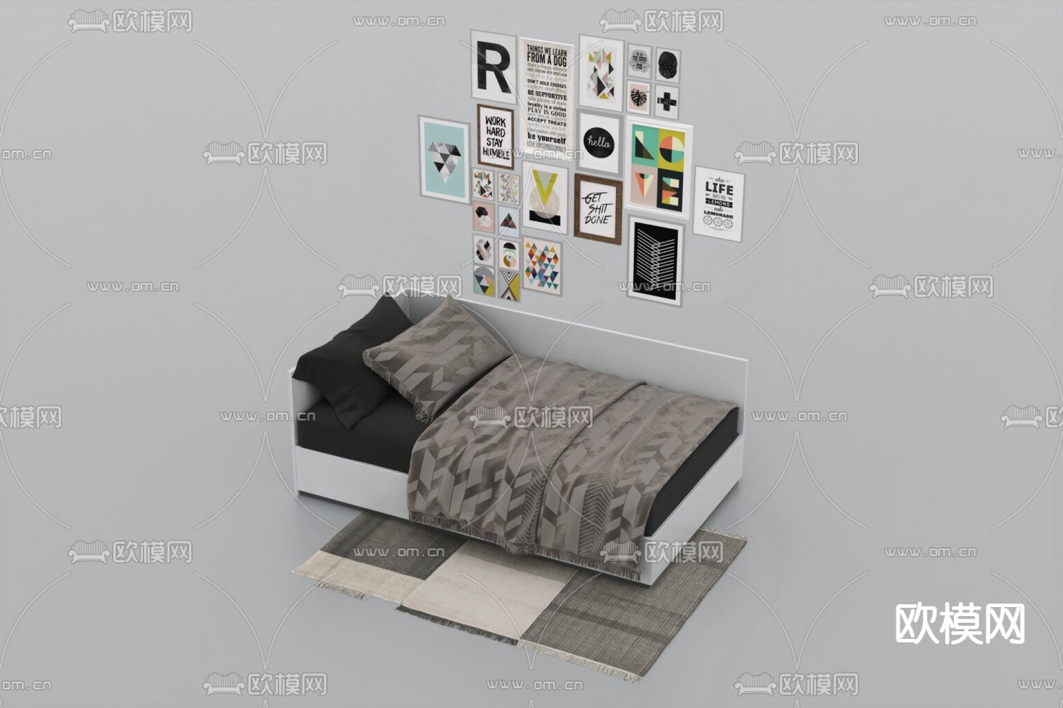 现代简约实木布艺儿童床免费3d模型下载