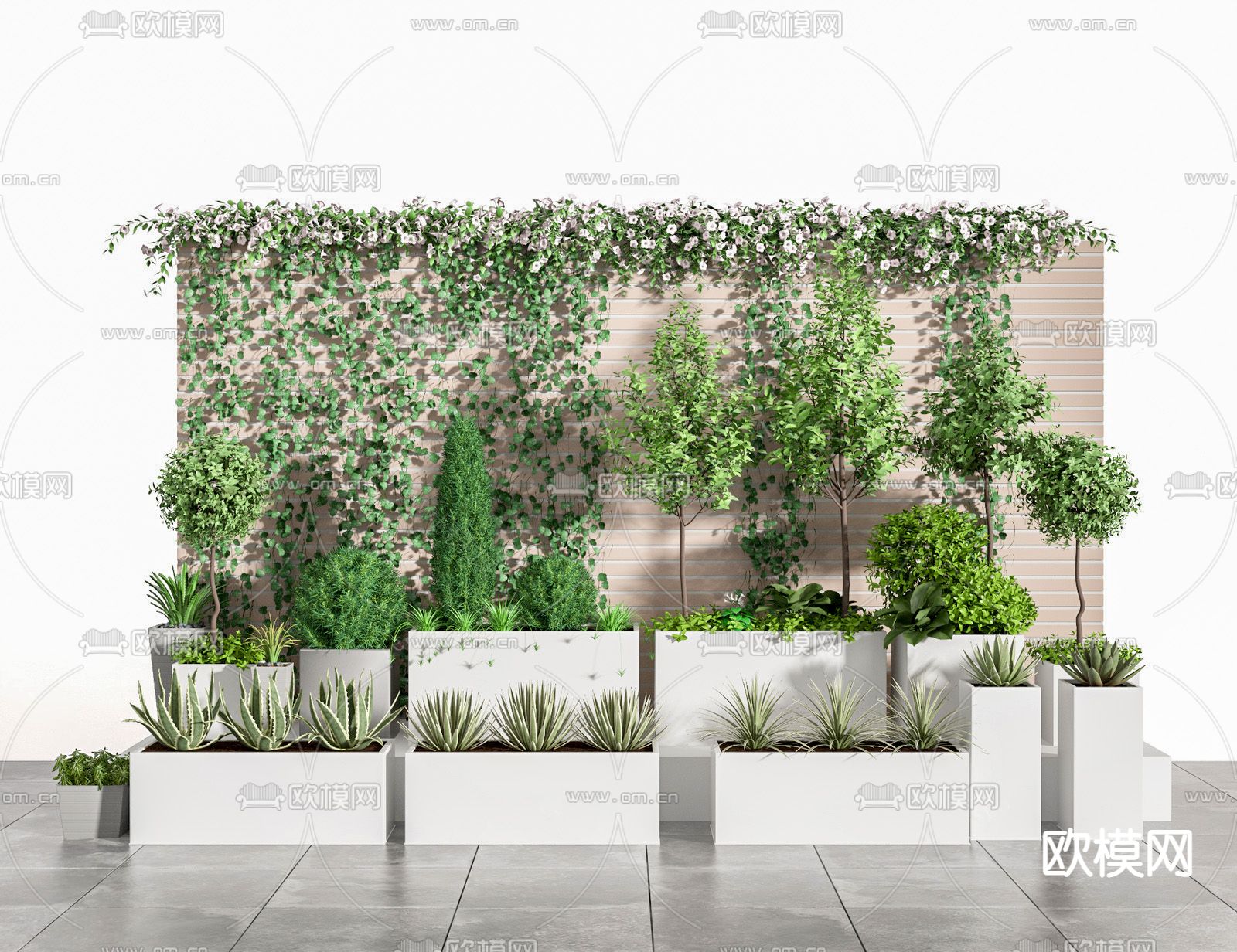 现代花坛花箱植物墙su模型下载（渲染图1）