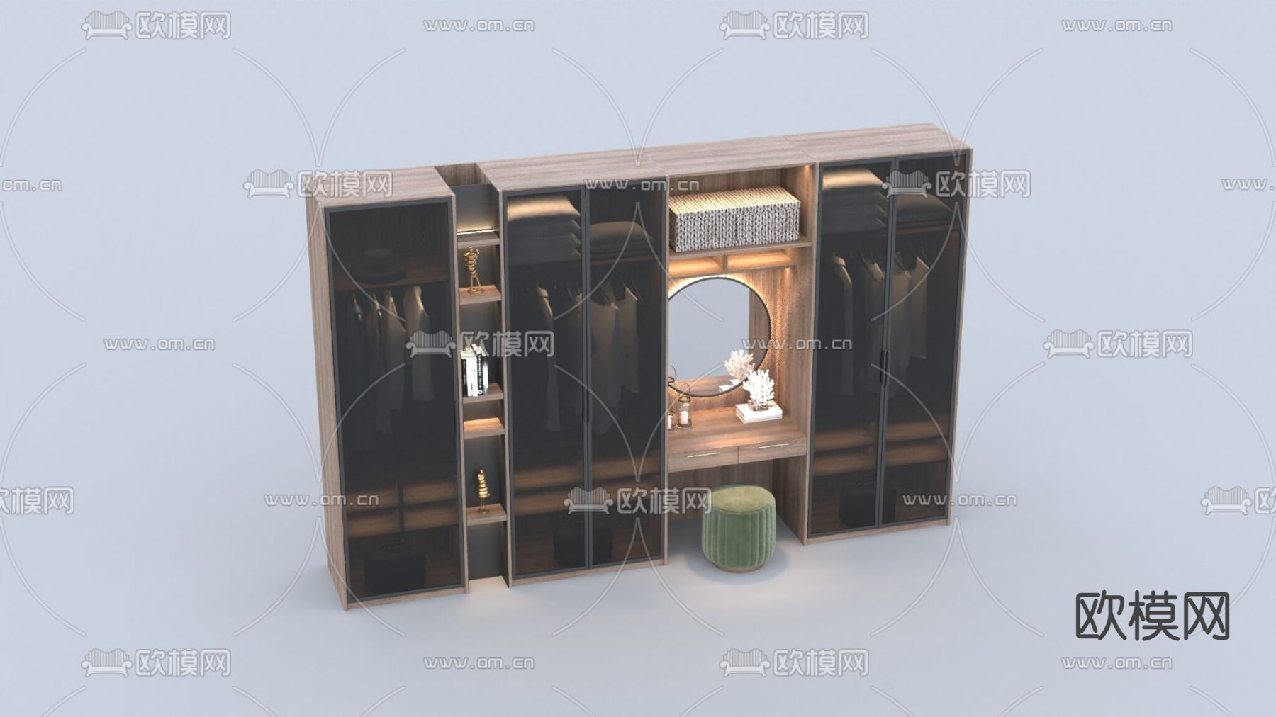 现代轻奢实木不锈钢玻璃梳妆台衣柜免费3d模型下载