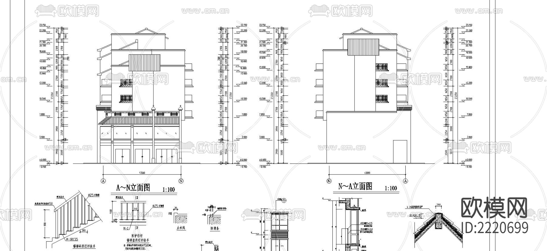 民居商住楼CAD施工图下载（渲染图2）