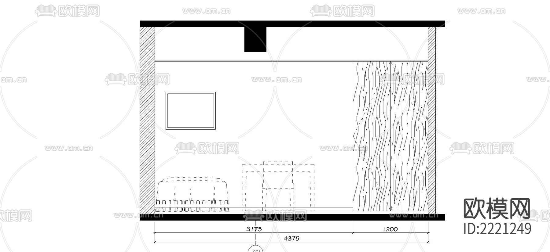 石膏板墙挂电视节点大样下载（渲染图2）