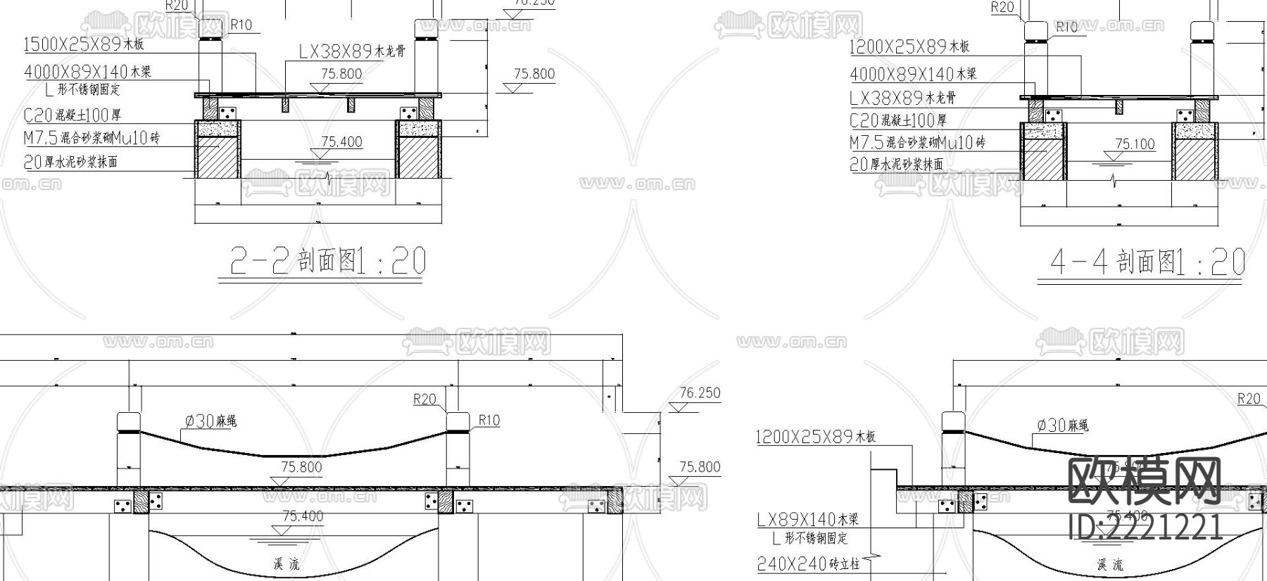 木栈道观景桥CAD施工图下载（渲染图3）