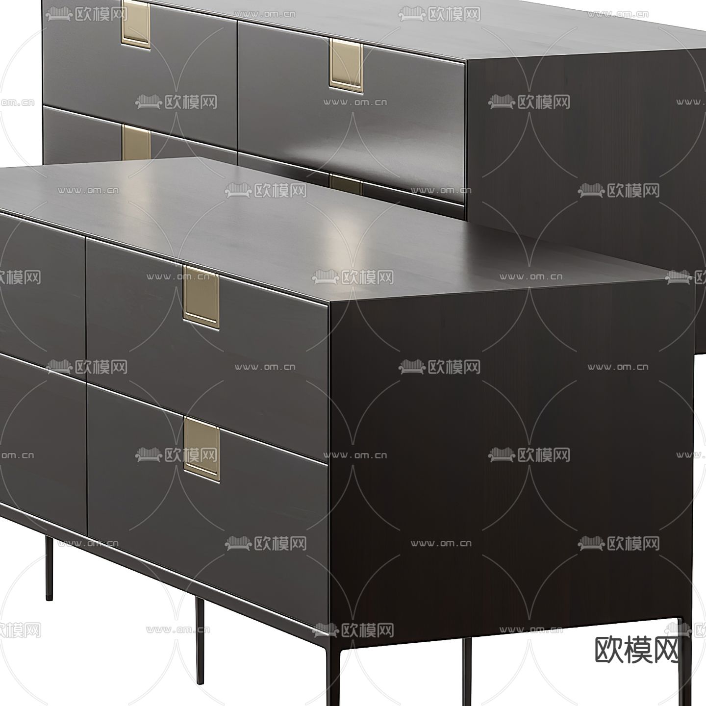 B&B italia 现代木纹玄关斗柜3d模型下载（渲染图2）