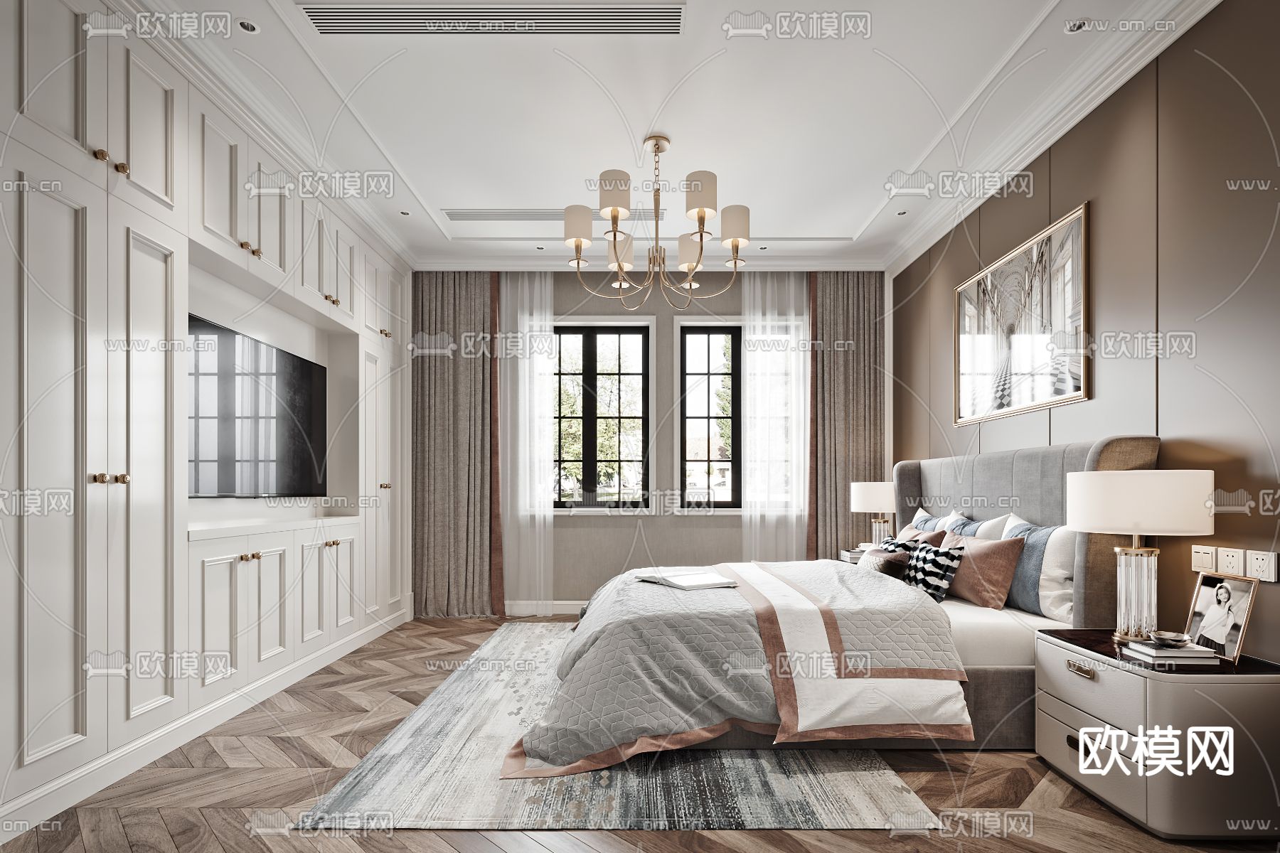 美式卧室主人房房3d模型下载