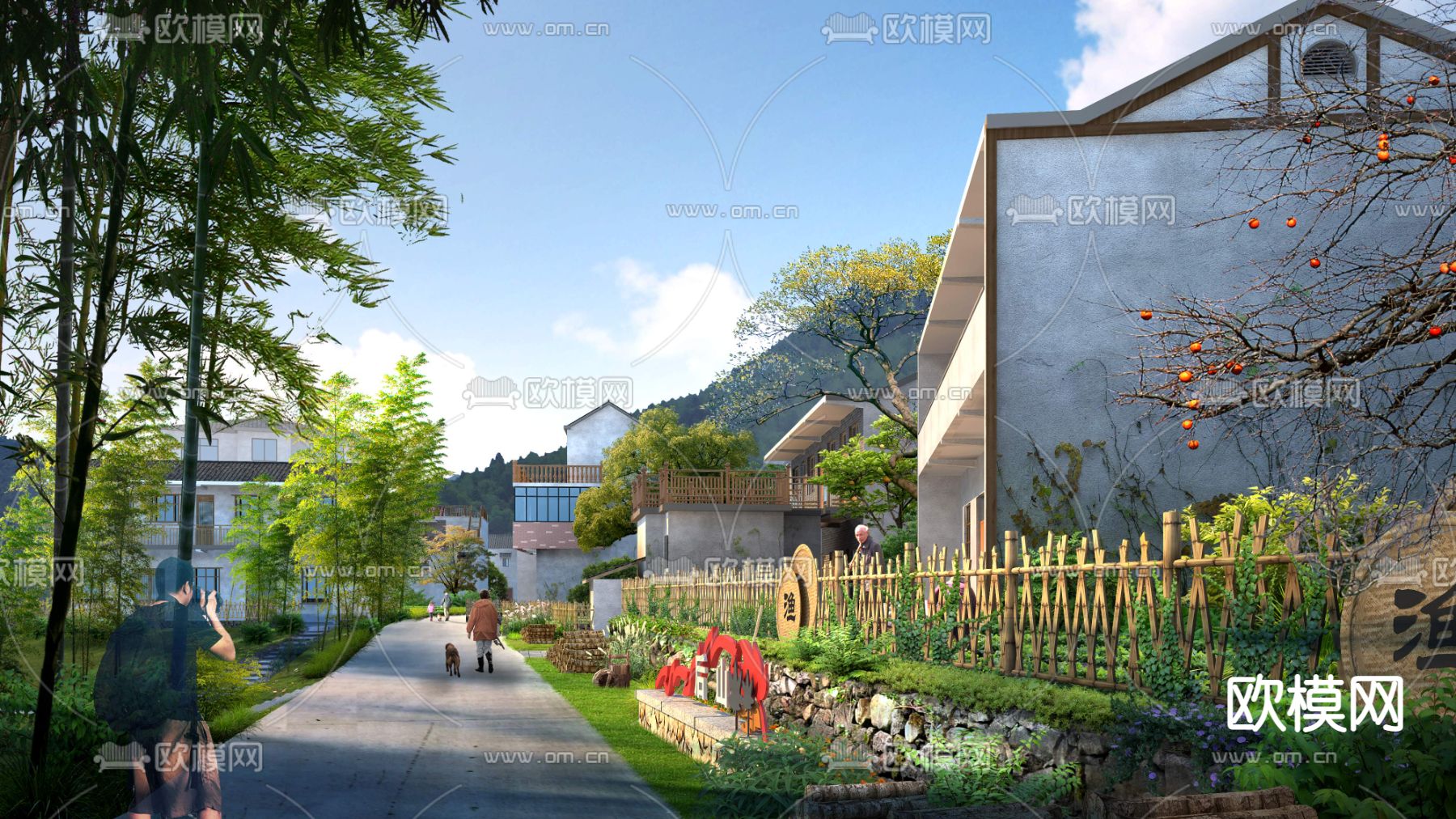 现代农村庭院园林景观psd下载