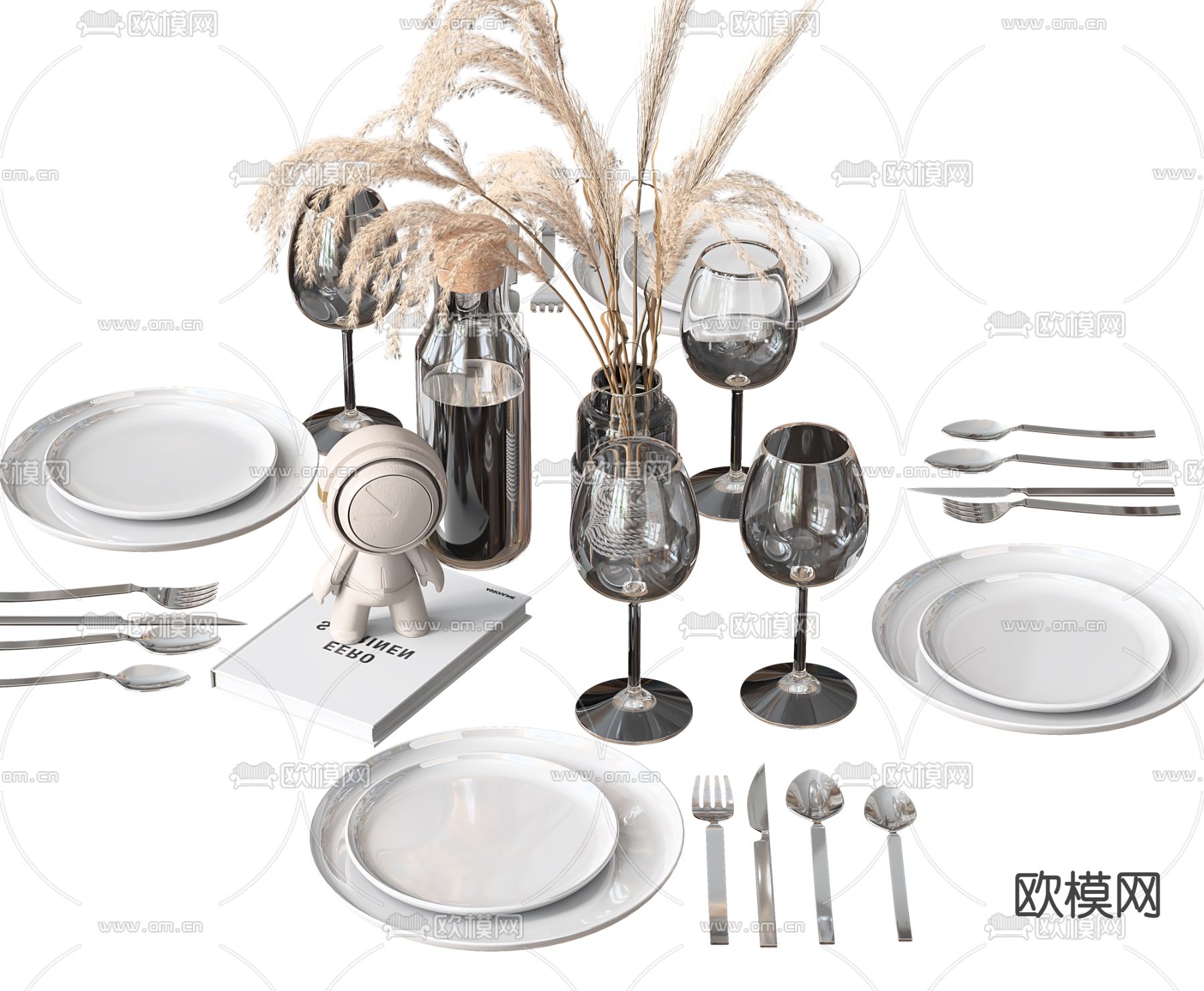 现代酒杯餐盘餐具3d模型下载