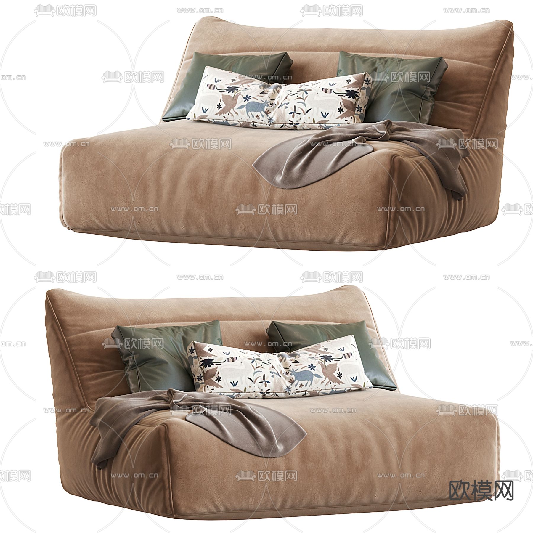 Lounge 现代棕色绒布懒人沙发3d模型下载_ID12059775_3dmax免费模型-欧模网