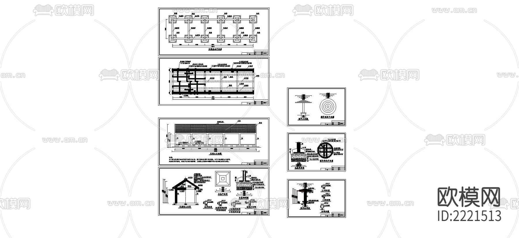 长廊及园亭施工cad大样图下载（渲染图7）
