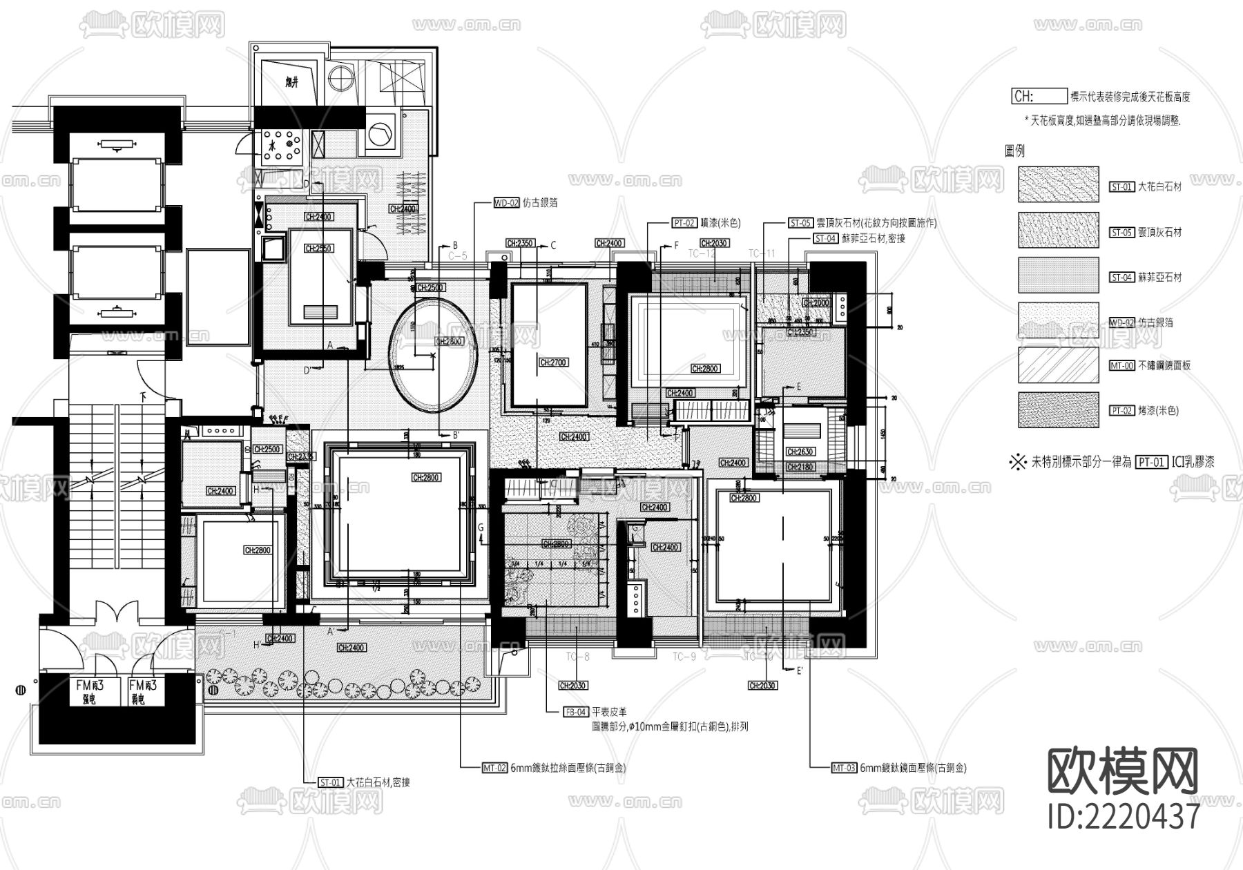 220㎡大平层CAD施工图下载（渲染图2）