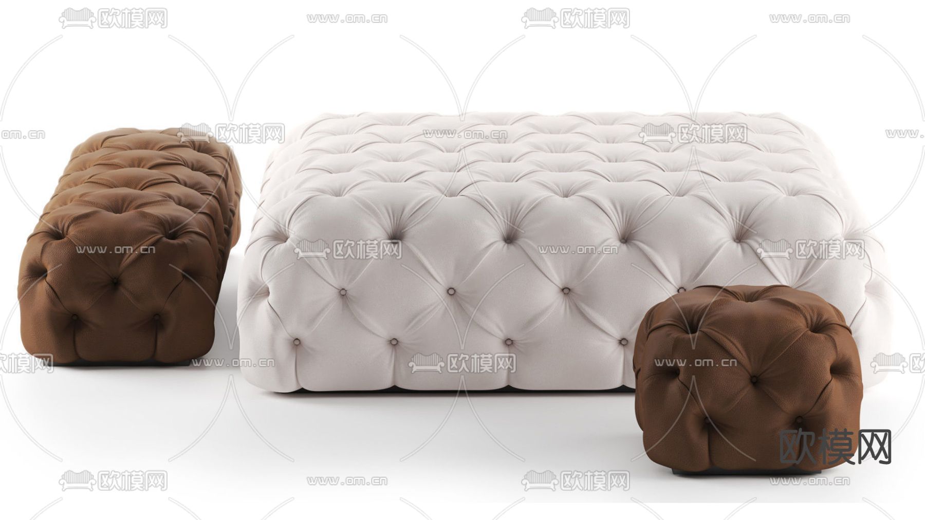 简欧布艺床尾凳脚踏3d模型下载（渲染图1）