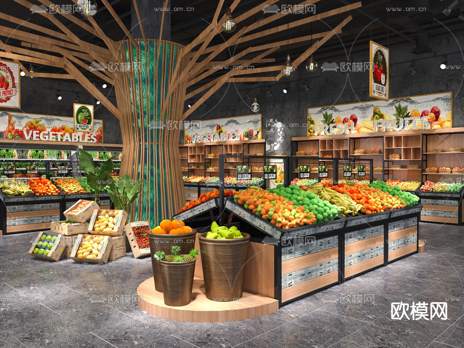 工业风超市水果区3d模型下载