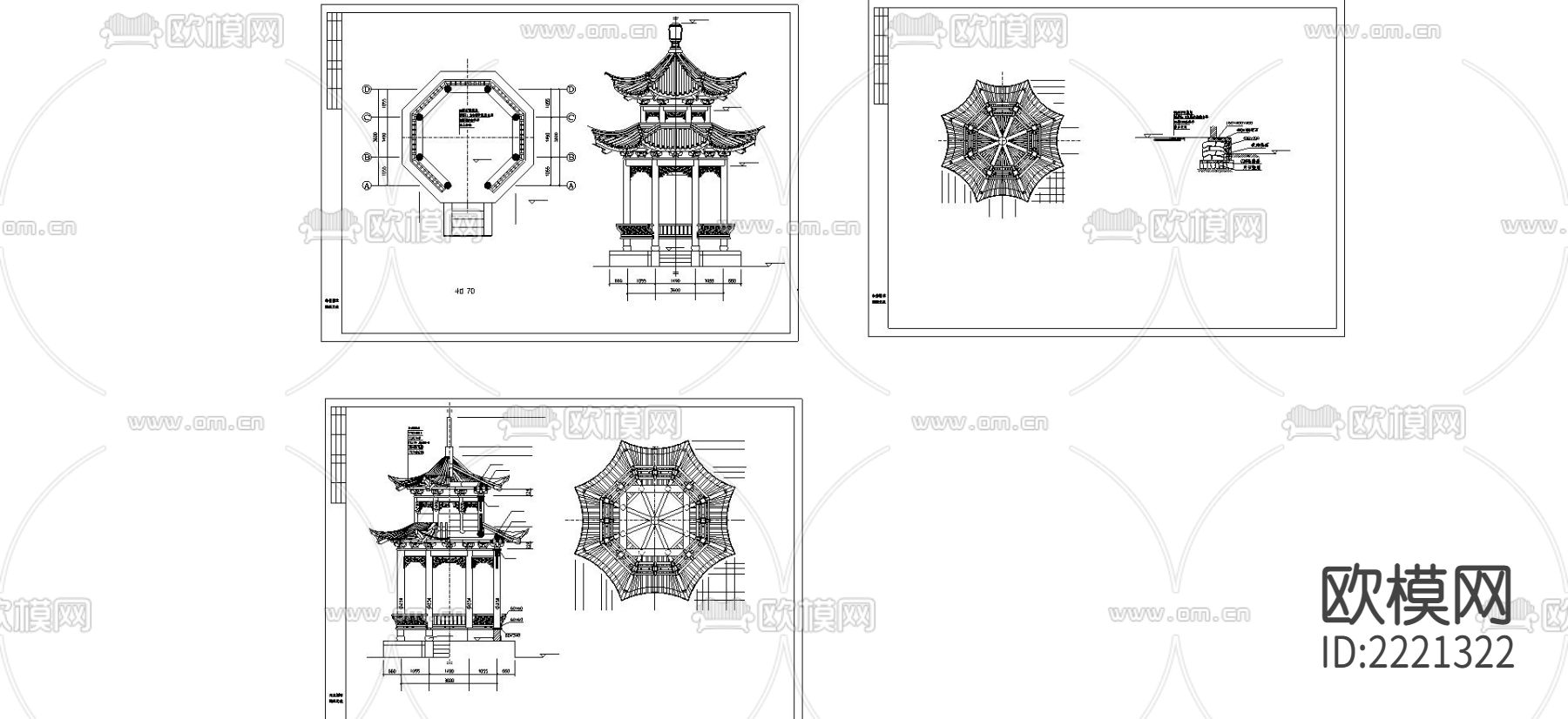 重檐八角亭建筑cad施工图下载（渲染图3）
