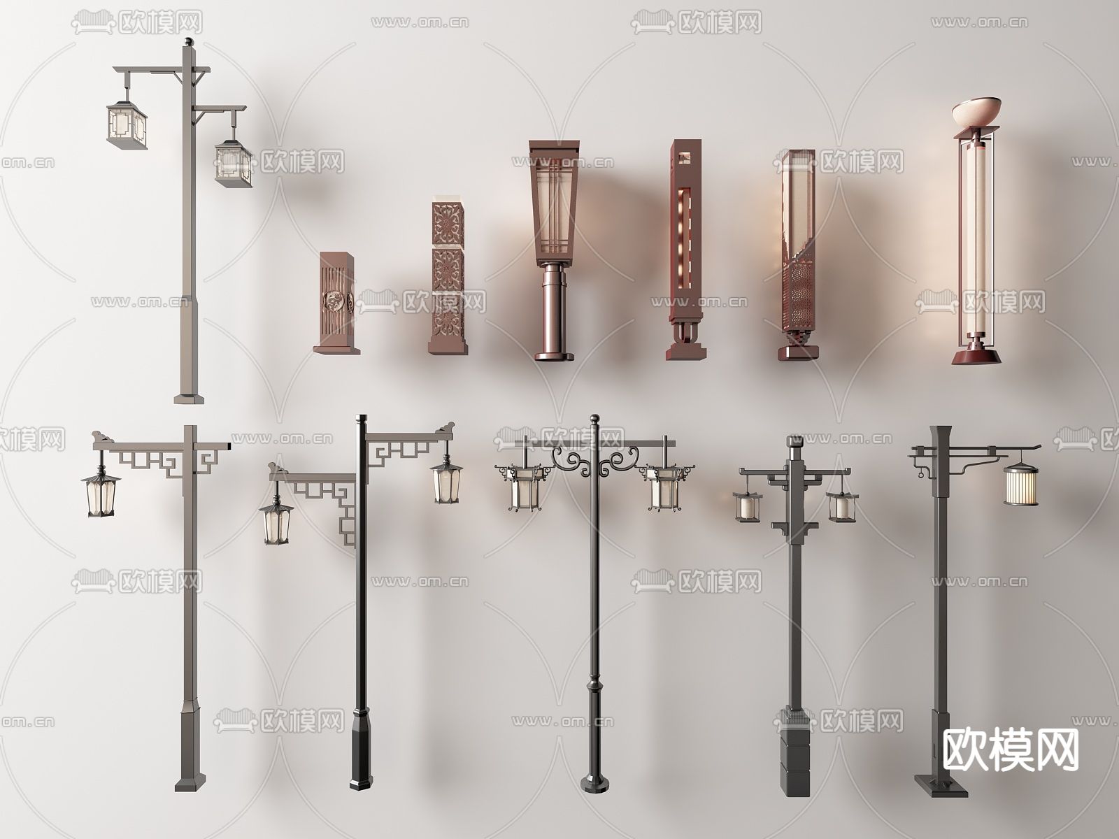 中式路灯庭院灯su模型下载（渲染图1）
