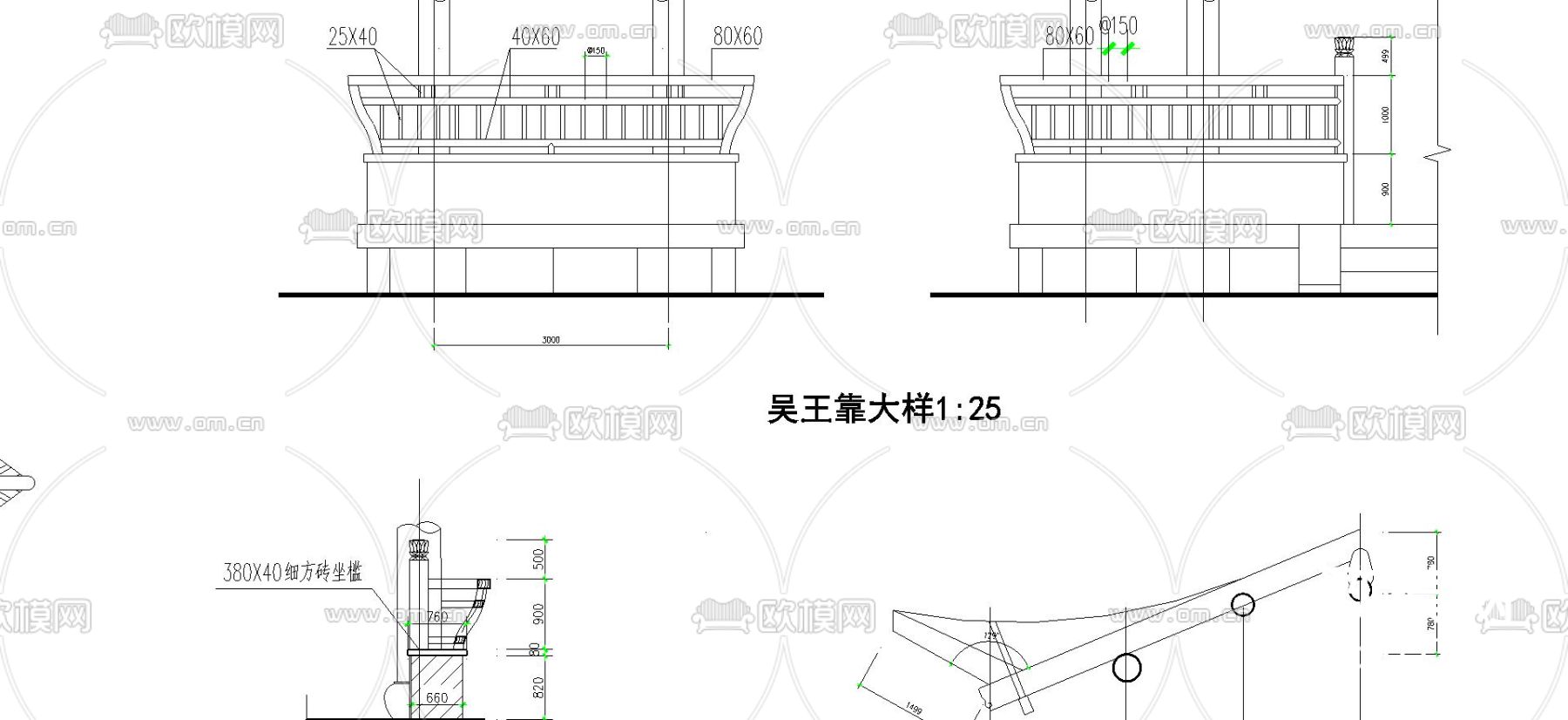 长六角亭cad施工图下载（渲染图1）