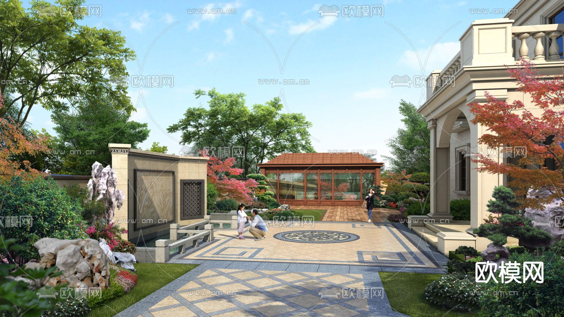 现代小区庭院花园景观psd下载_ID12060903_3dmax免费模型-欧模网