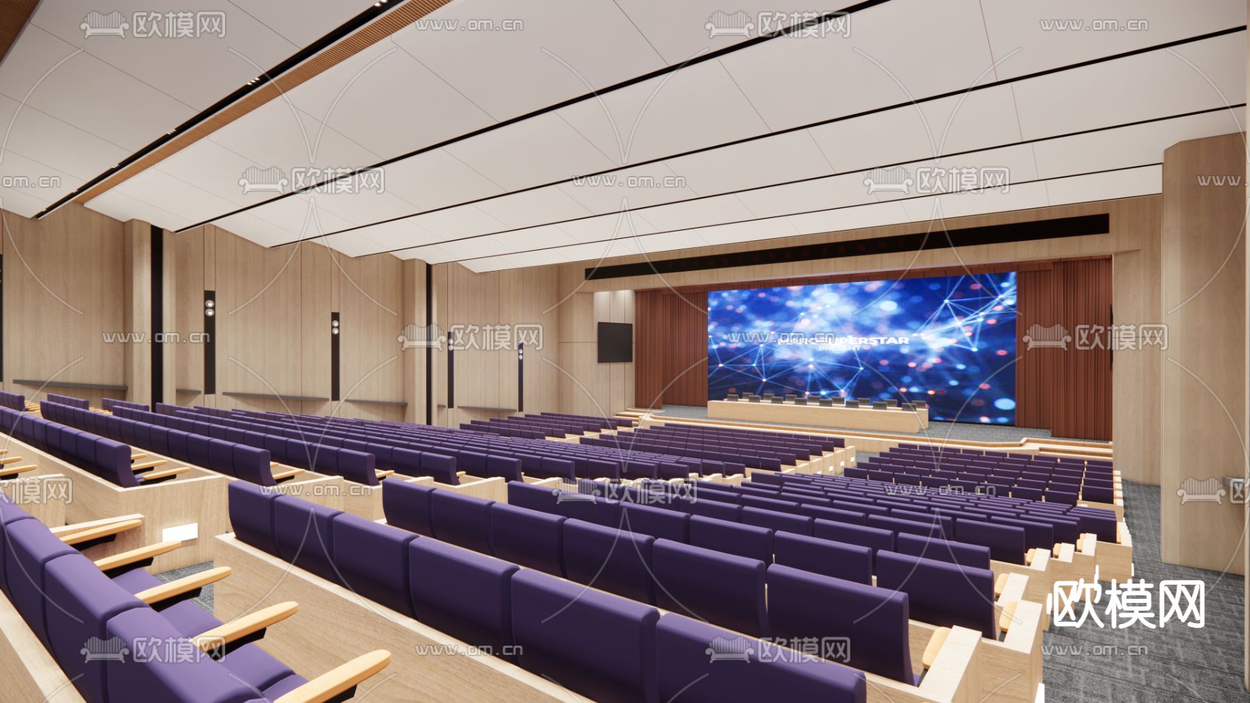 现代会议室报告厅su模型下载（渲染图1）