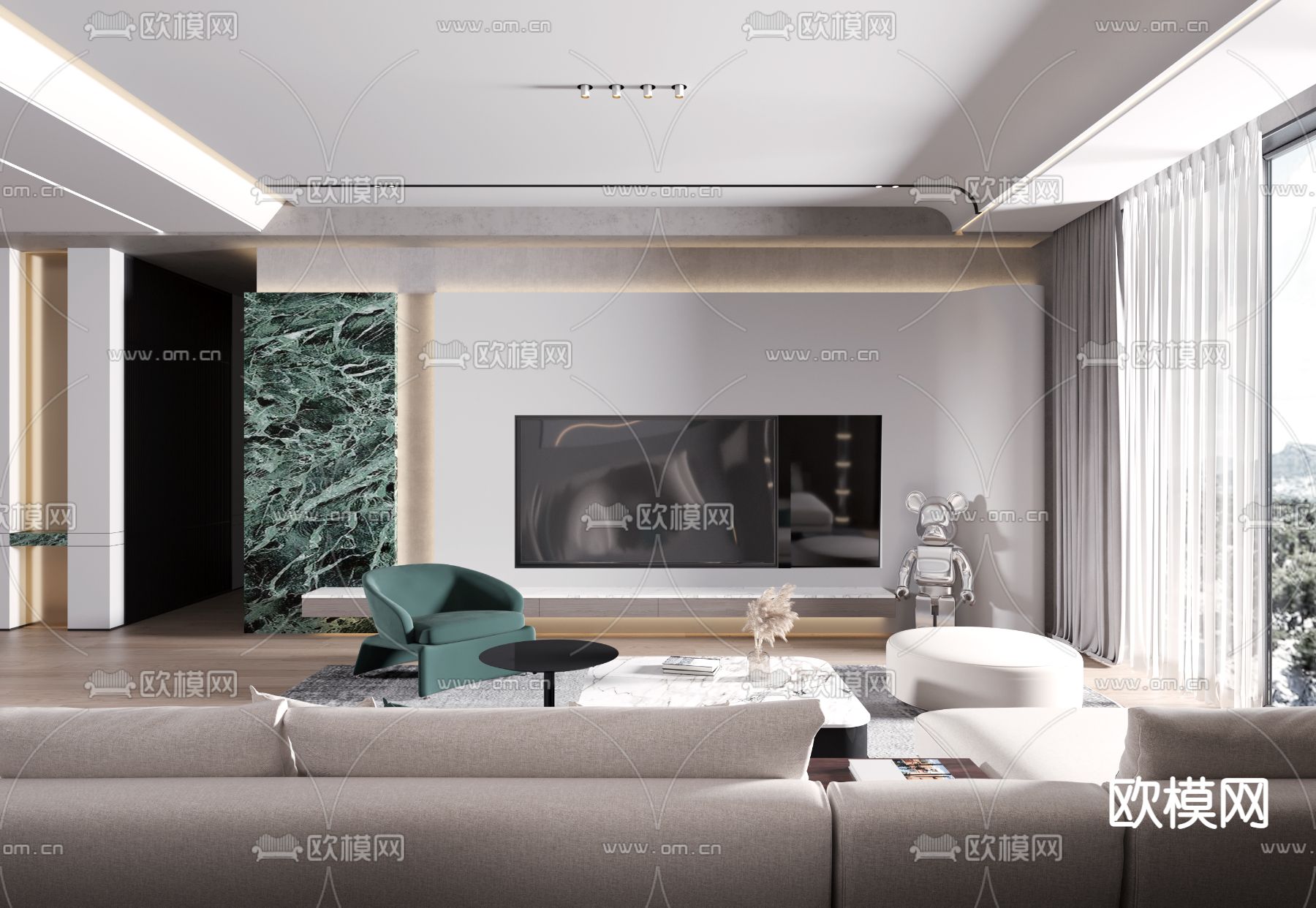 现代客厅3d模型下载（渲染图2）