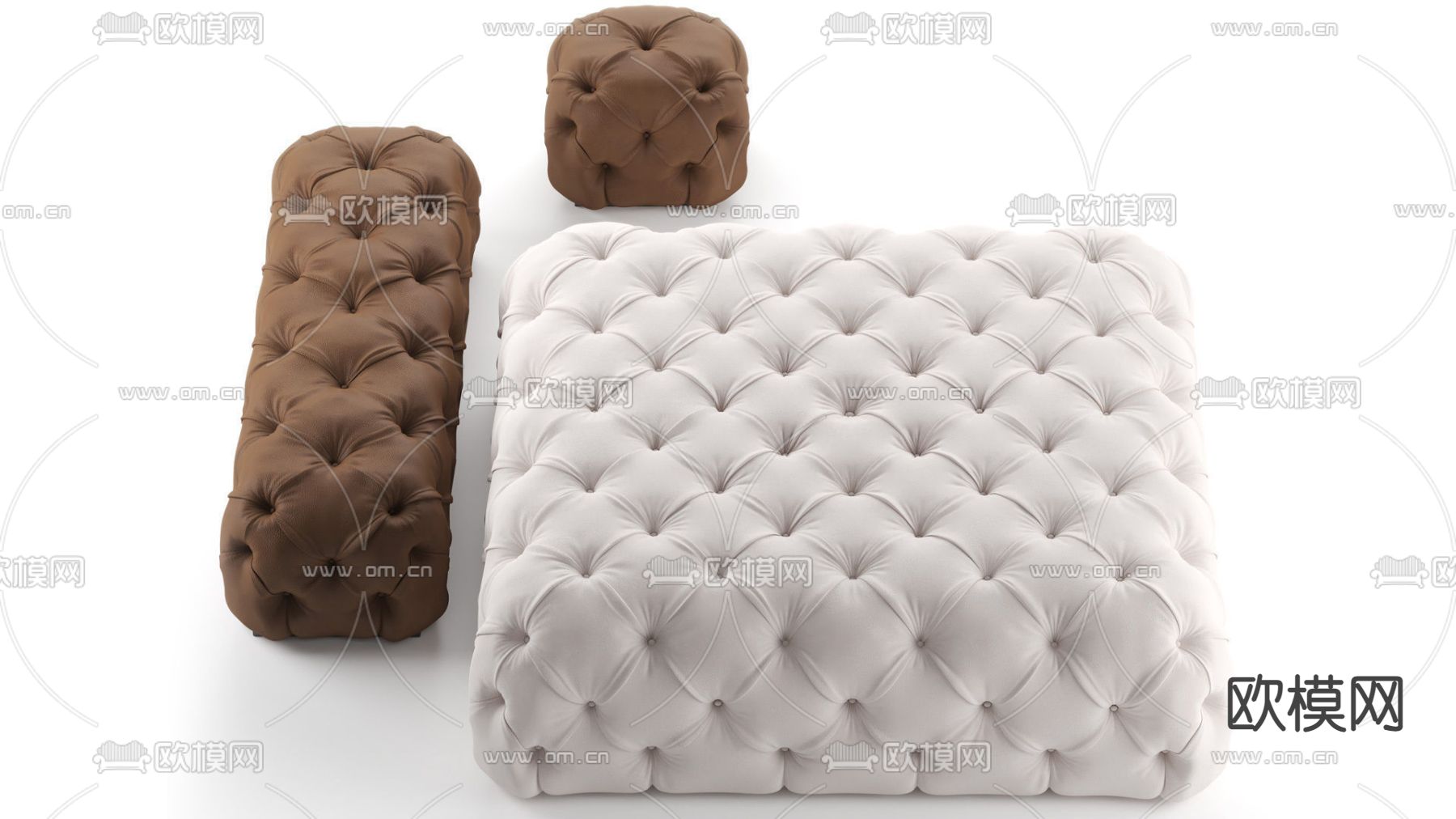 简欧布艺床尾凳脚踏3d模型下载（渲染图2）