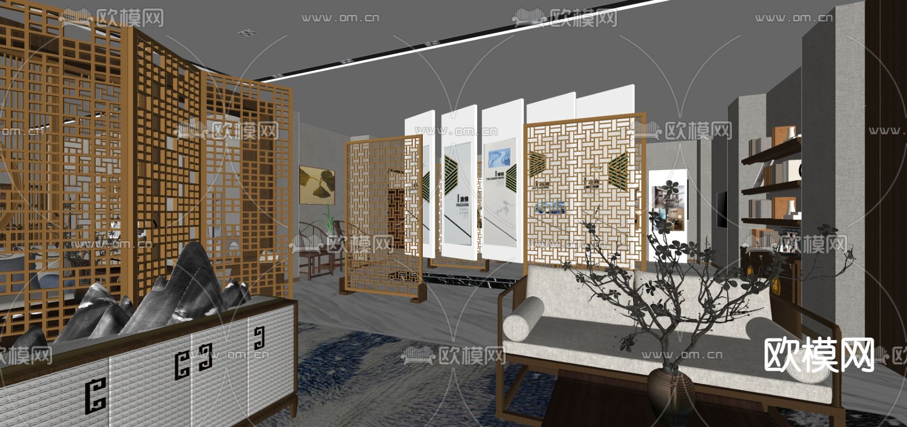 新中式家具家居展厅su模型下载（渲染图3）