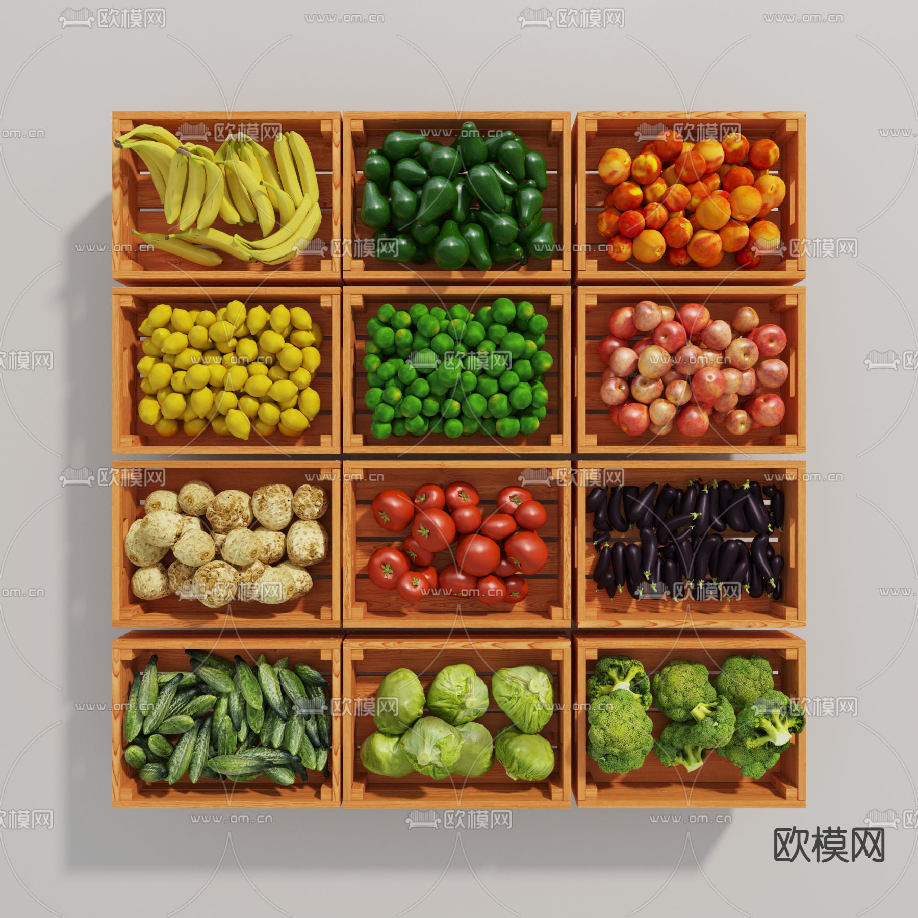 现代水果蔬菜3d模型下载