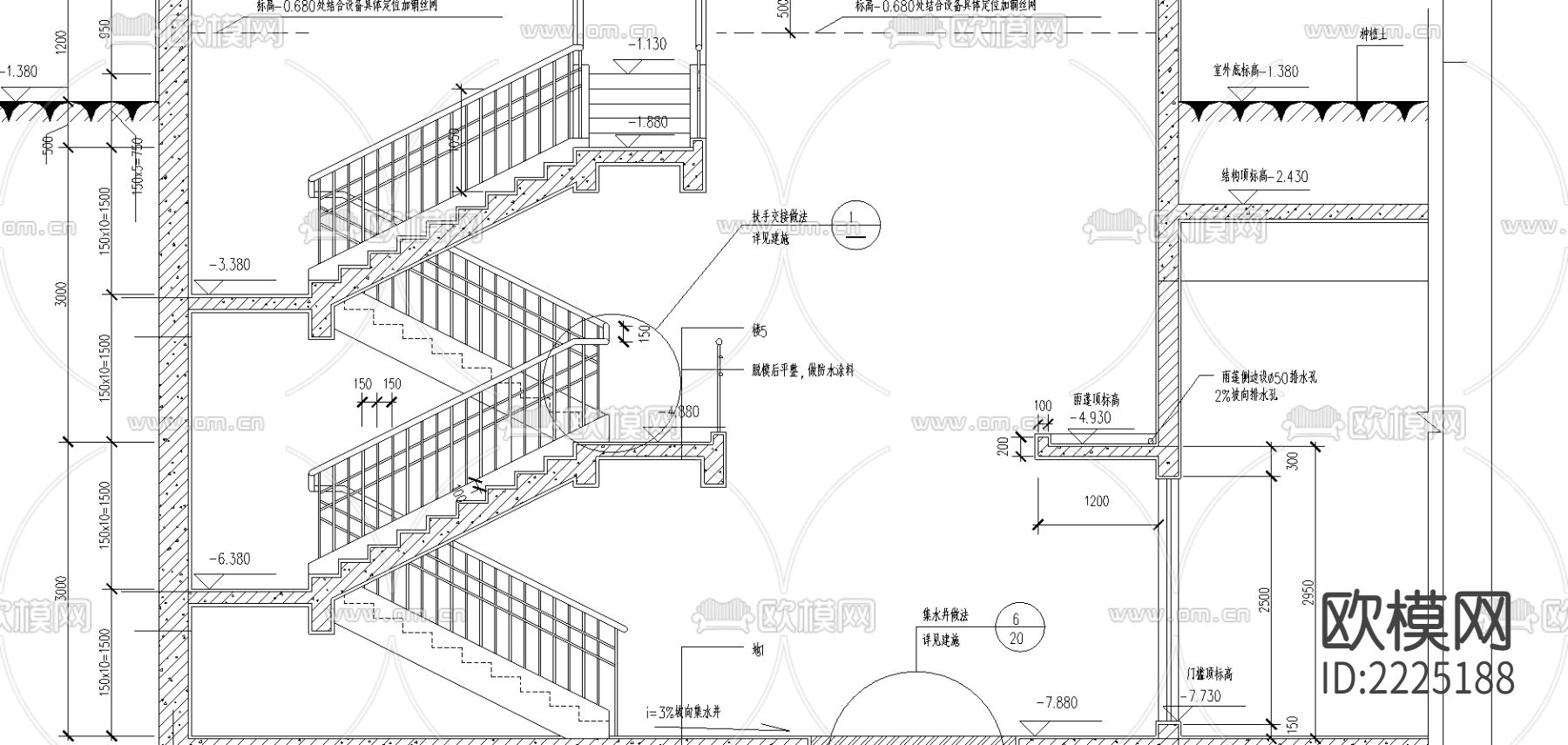 楼梯卫生间CAD施工图下载（渲染图2）