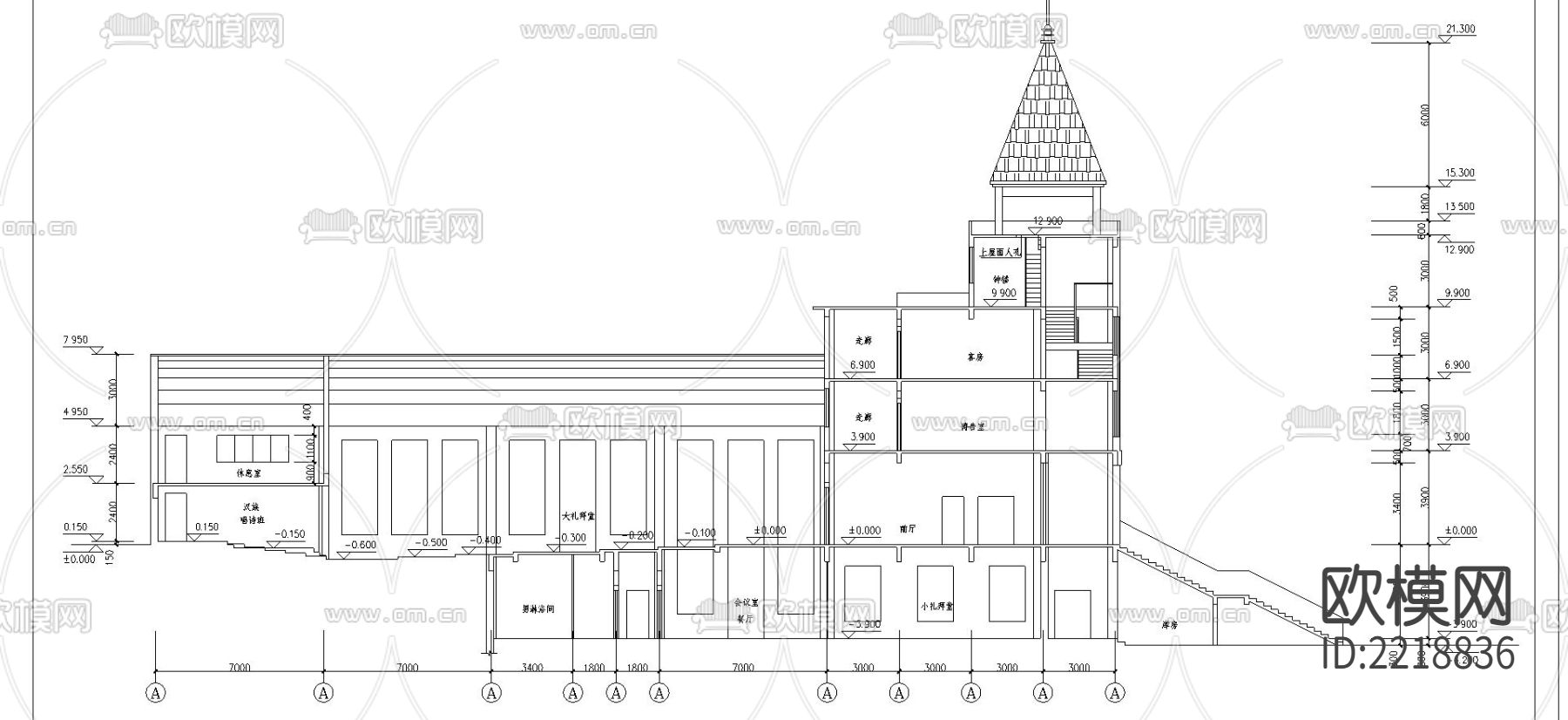 基督教会建筑CAD施工图下载（渲染图2）
