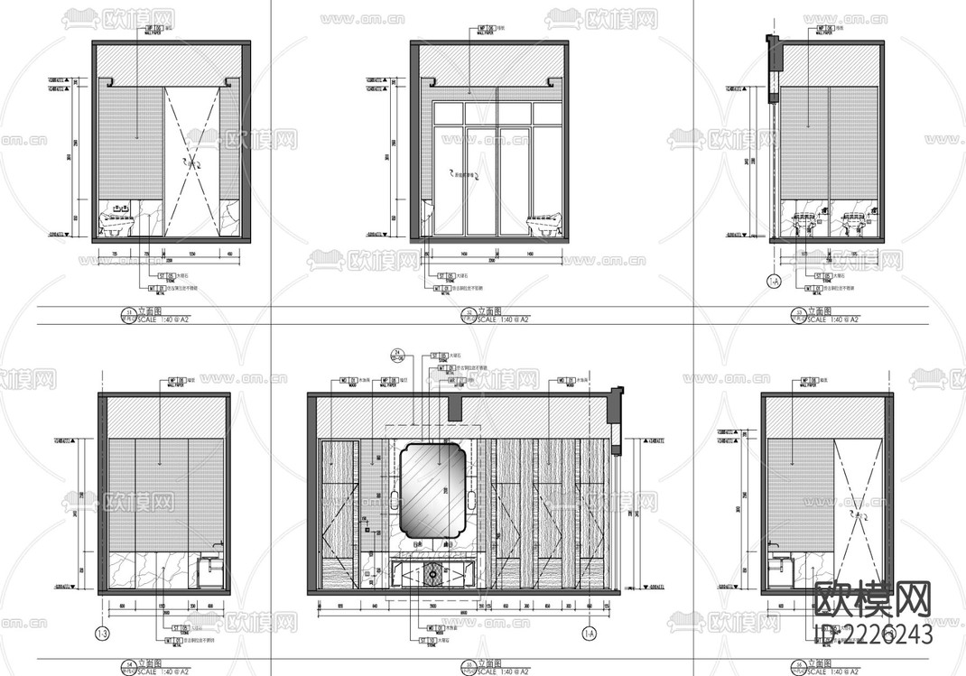 新中式销售中心cad施工图-免费3dmax模型库-欧模网