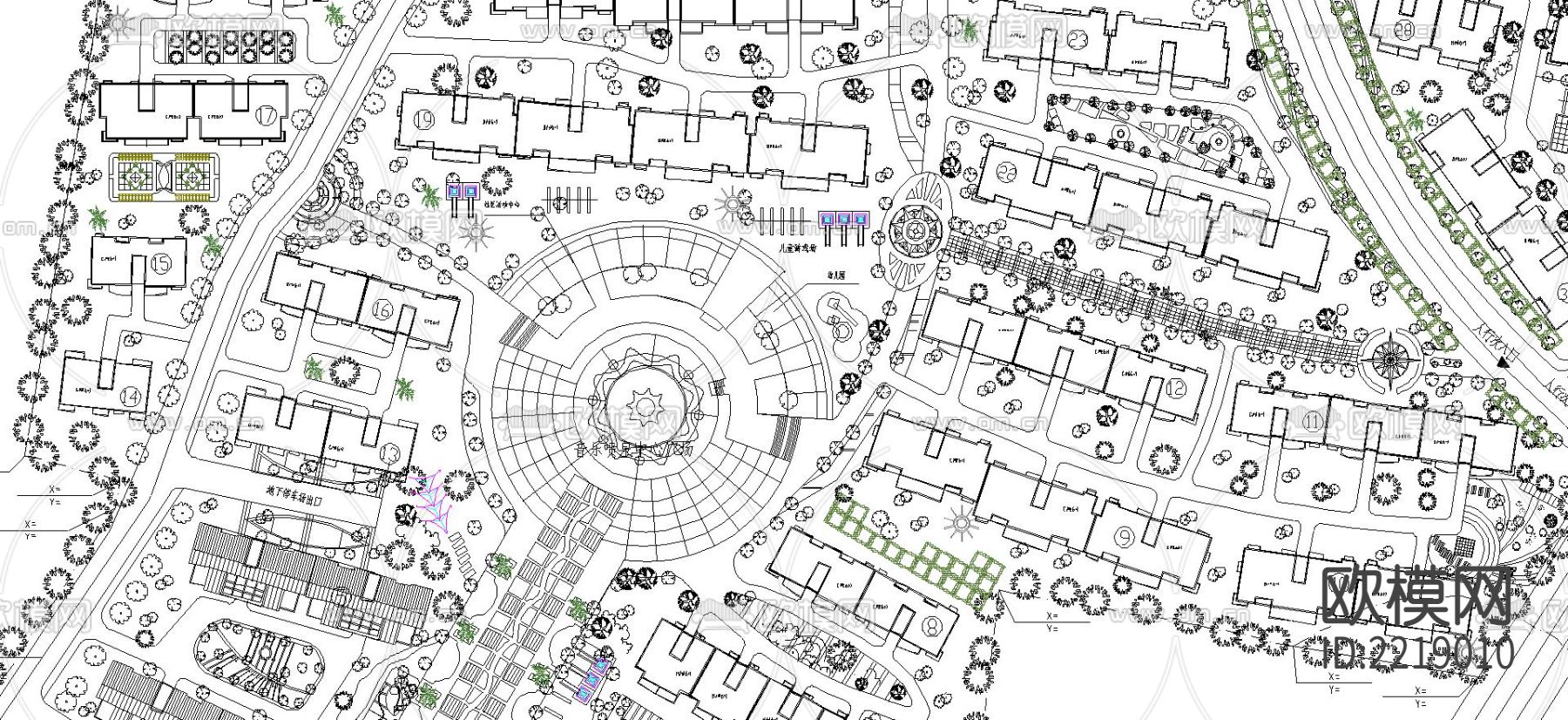 江信花园规划总平面cad施工图下载（渲染图2）