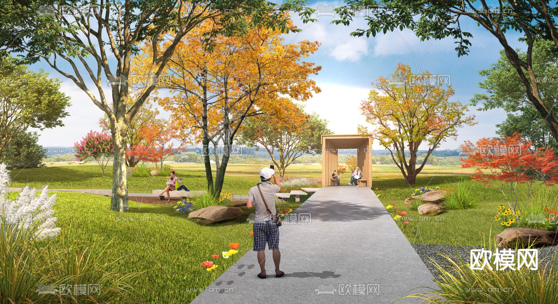 现代公园园林景观psd下载_ID12059315_3dmax免费模型-欧模网