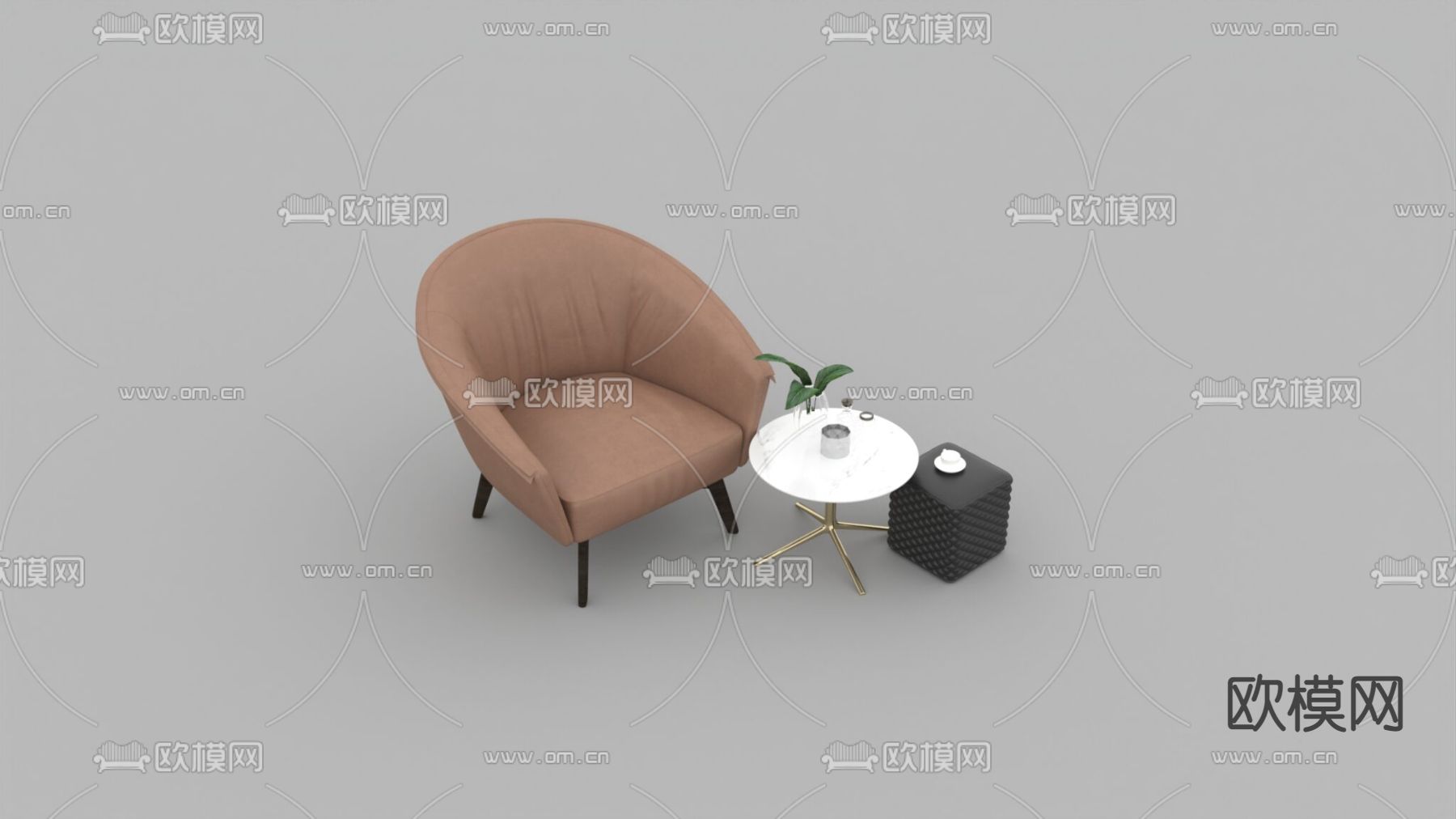 现代简约布艺实木单人沙发不锈钢大理石边几免费3d模型下载_ID12061501_3dmax免费模型-欧模网