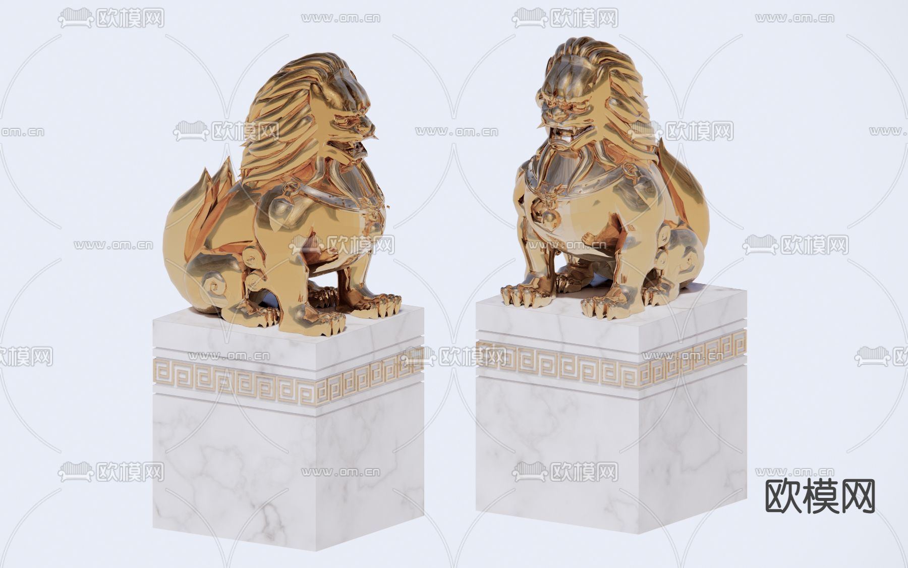 中式金属狮子雕塑su模型下载（渲染图3）