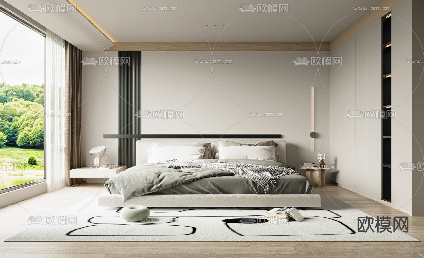 现代奶油风卧室主人房3d模型
