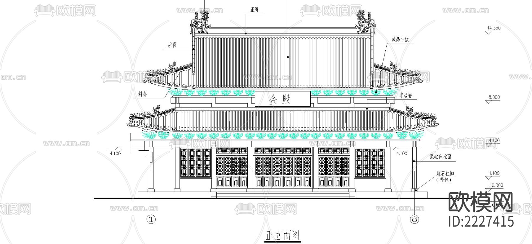 古建筑cad施工图下载（渲染图2）