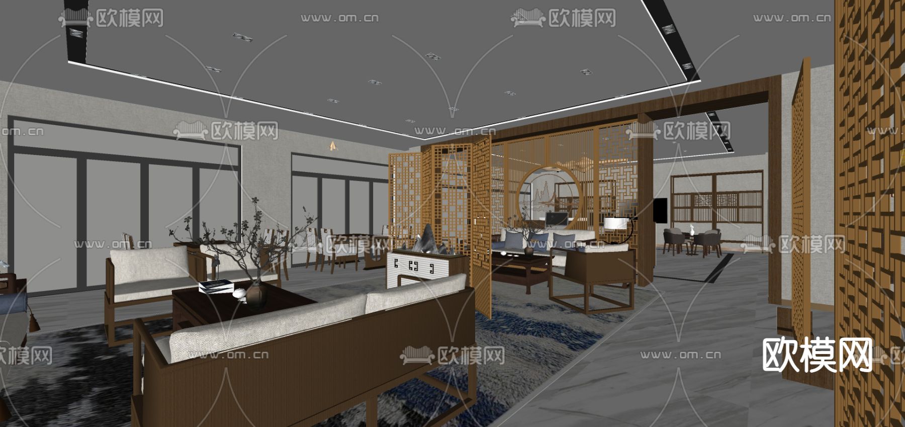 新中式家具家居展厅su模型下载（渲染图2）