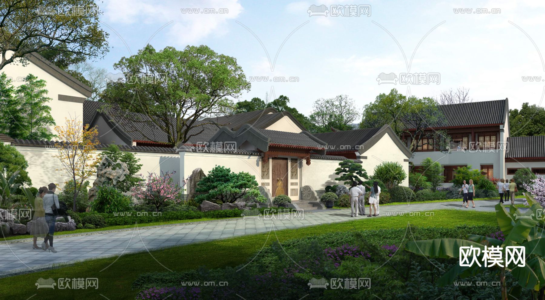 新中式庭院园林景观psd下载_ID12061425_3dmax免费模型-欧模网