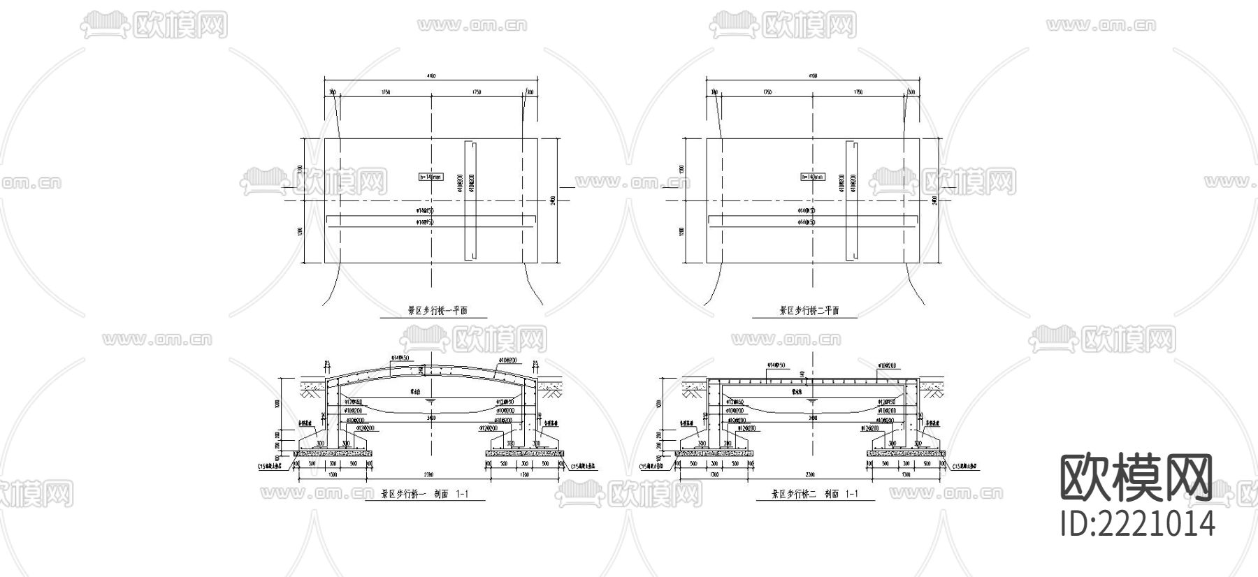 步行桥cad大样图下载（渲染图2）