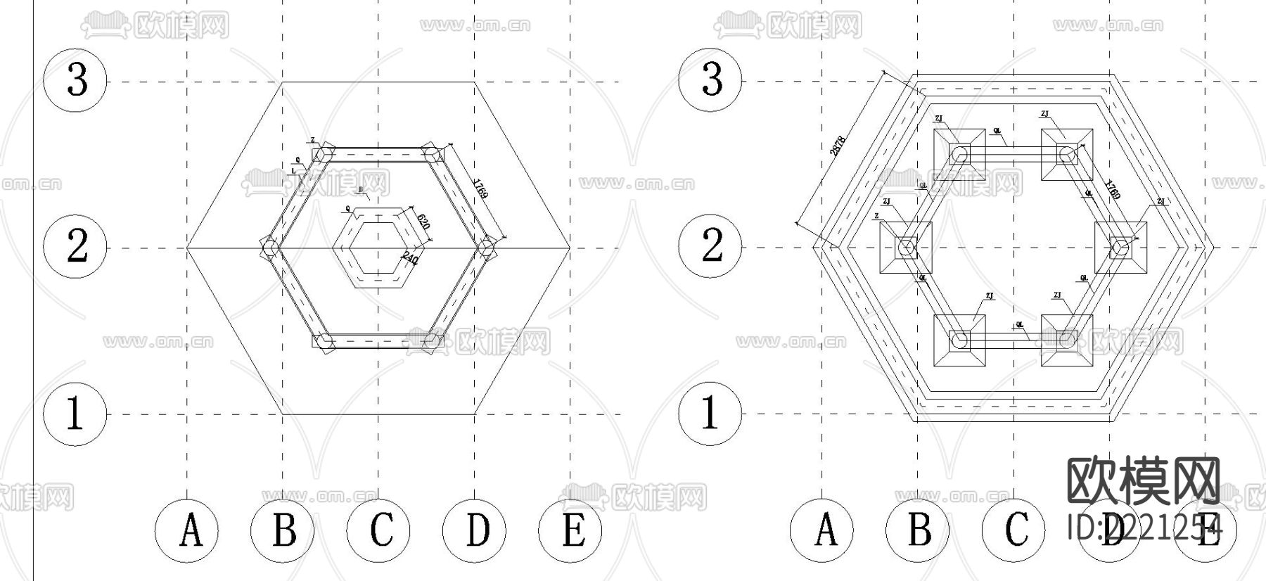 砼六角亭建筑CAD施工图下载（渲染图3）