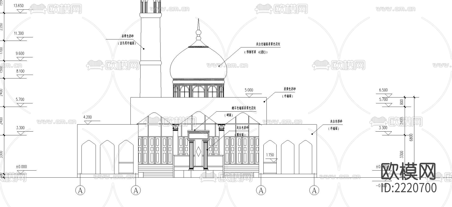 伊斯兰教清真寺CAD施工图下载（渲染图6）