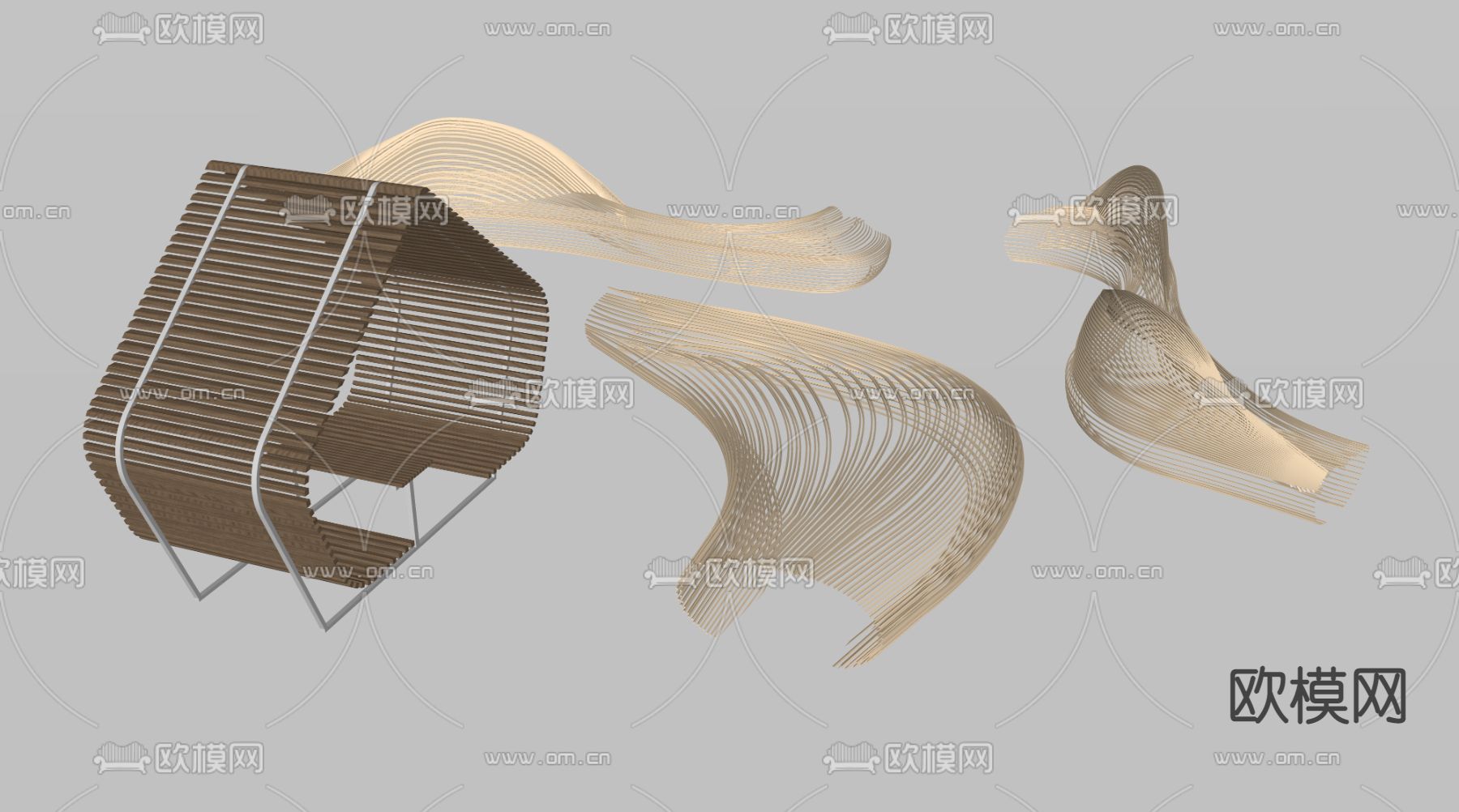 现代户外座椅su模型下载（渲染图2）