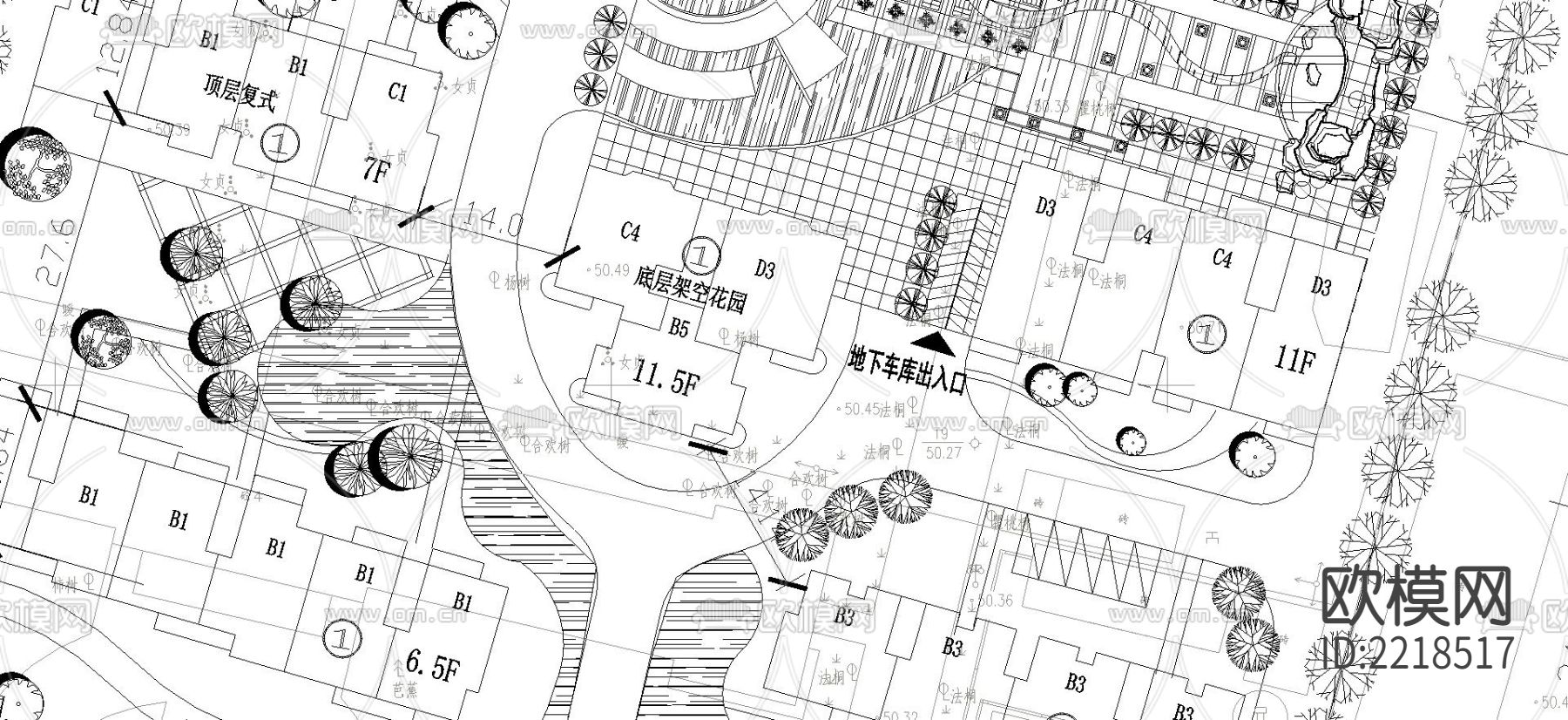 江南御景小区平面布置CAD施工图下载（渲染图2）