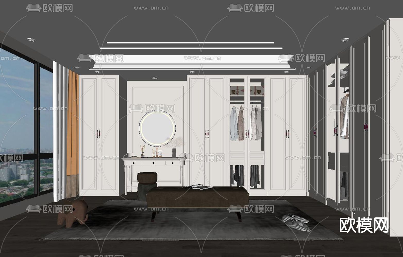 美式衣帽间su模型下载（渲染图2）